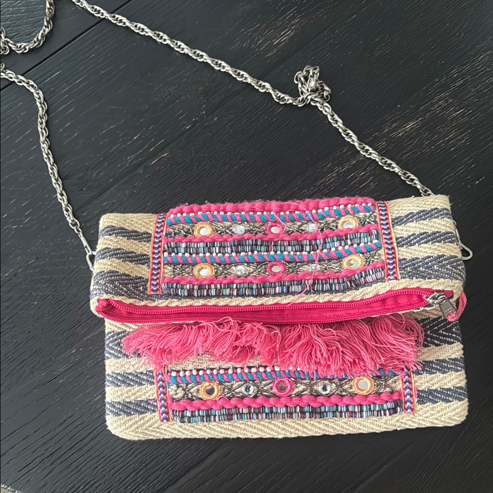 Embroidered Pink and Tan Women's Bag